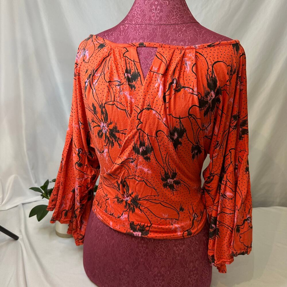 Free People Floral Wrap Blouse Boho Bell Sleeve‎ Festival Top XS